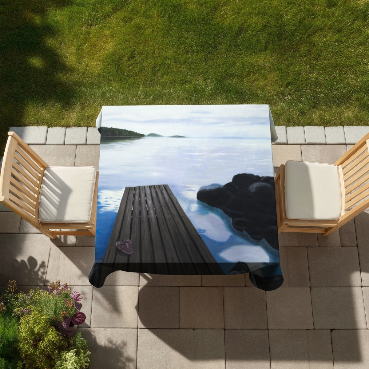 Picture of Begin Home Decor C1TC58582V3YPP 58 x 58 in. Evening on the Dock Shoes Bathroom Marine Tablecloth, Indoor & Outdoor