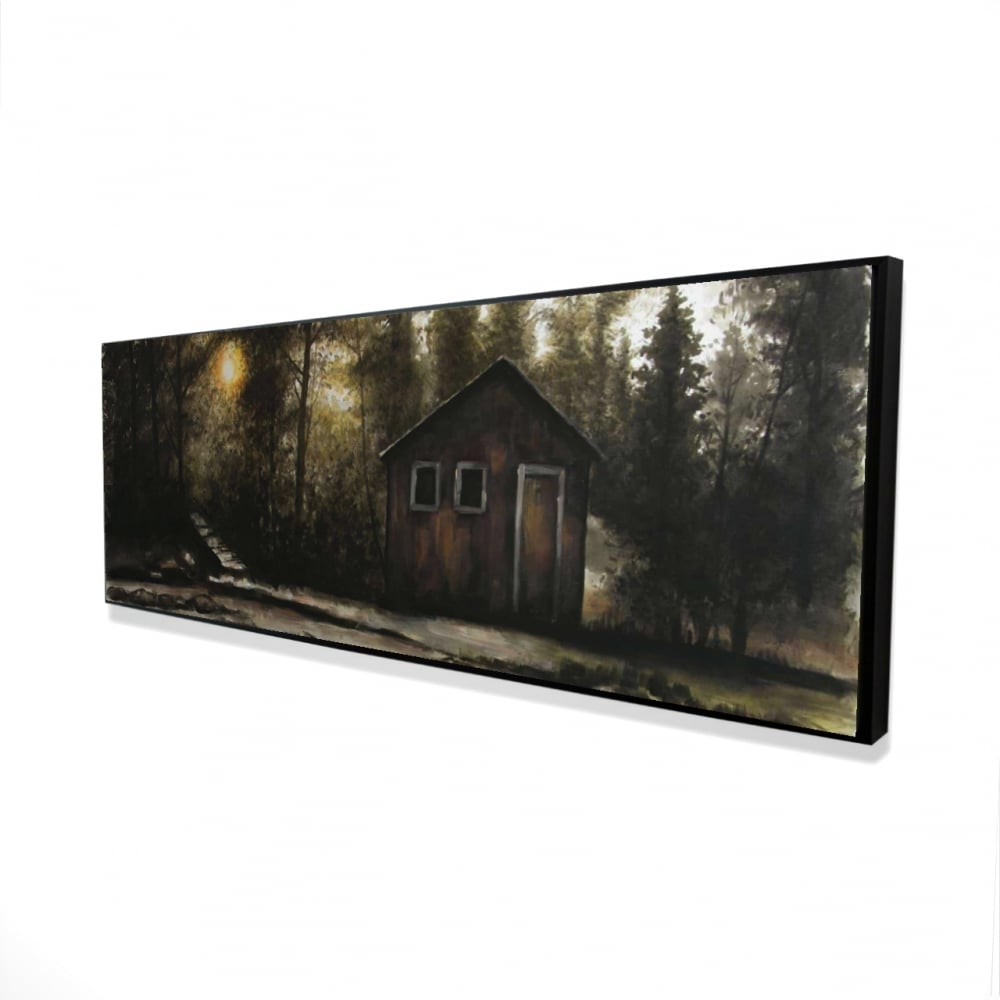 2081-1648-LA189 16 x 48 in. Cabin in the Forest - Rustic Framed Canvas for Man Cave Decor