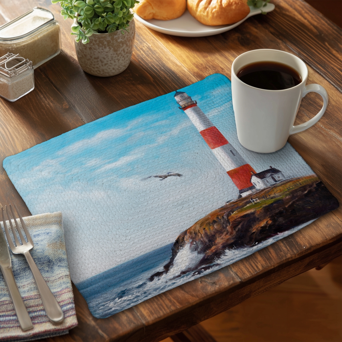 Picture of Begin Home Decor C6BP1418O3620Q 14 x 18 in. Lighthouse At the Edge of the Sea - Braided Polyester Placemat - Set of 6