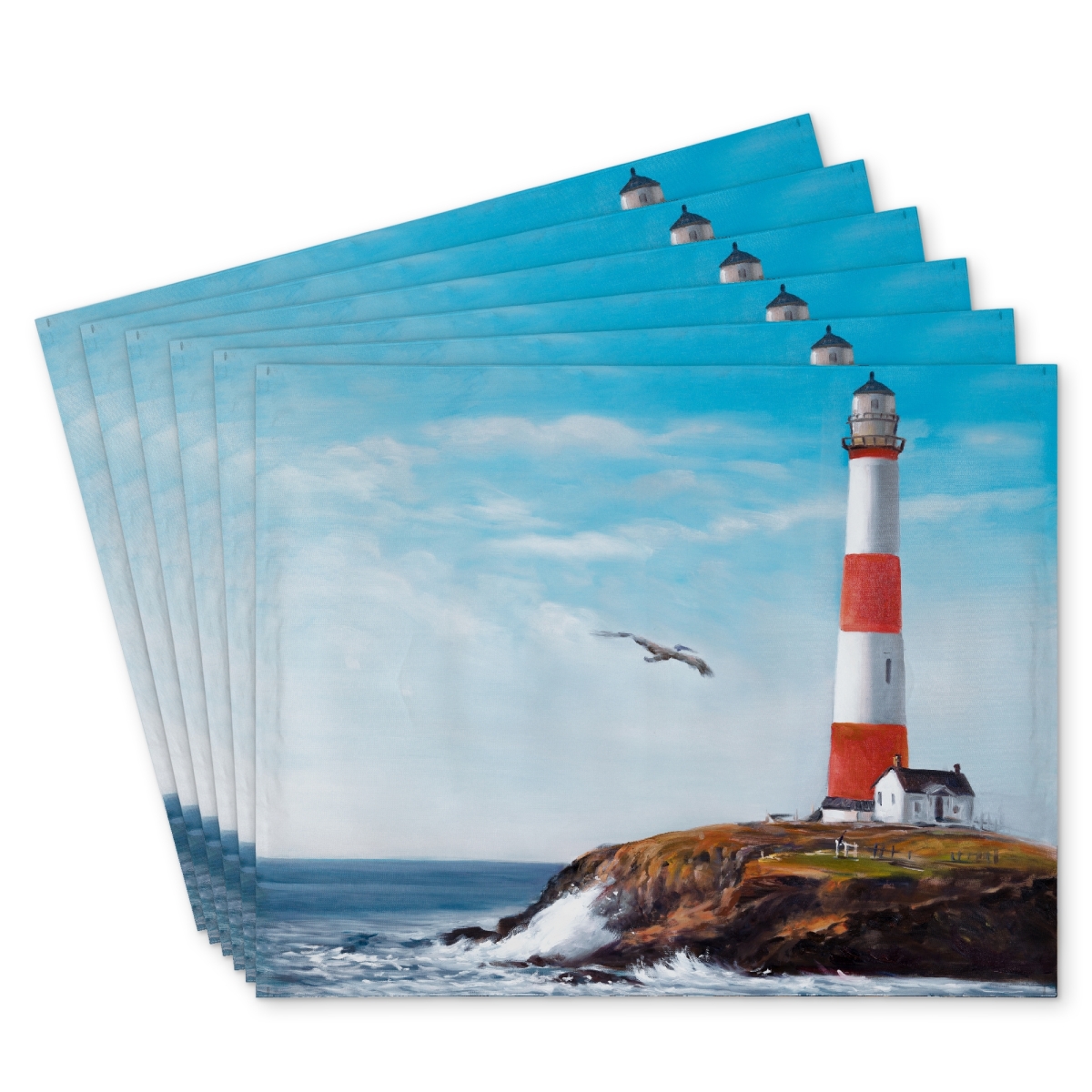 Picture of Begin Home Decor C6PP1418JHNE0F 14 x 18 in. Lighthouse At the Edge of the Sea - Polyester Placemat - Home Decor - Set of 6