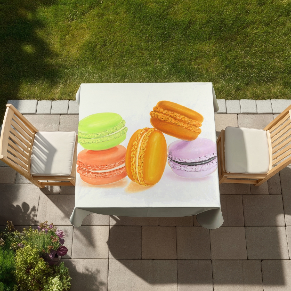 Picture of Begin Home Decor C1TC5858WY90VO 58 x 58 in. Small Bites of Macaroons Tablecloth - Indoor & Outdoor Decor