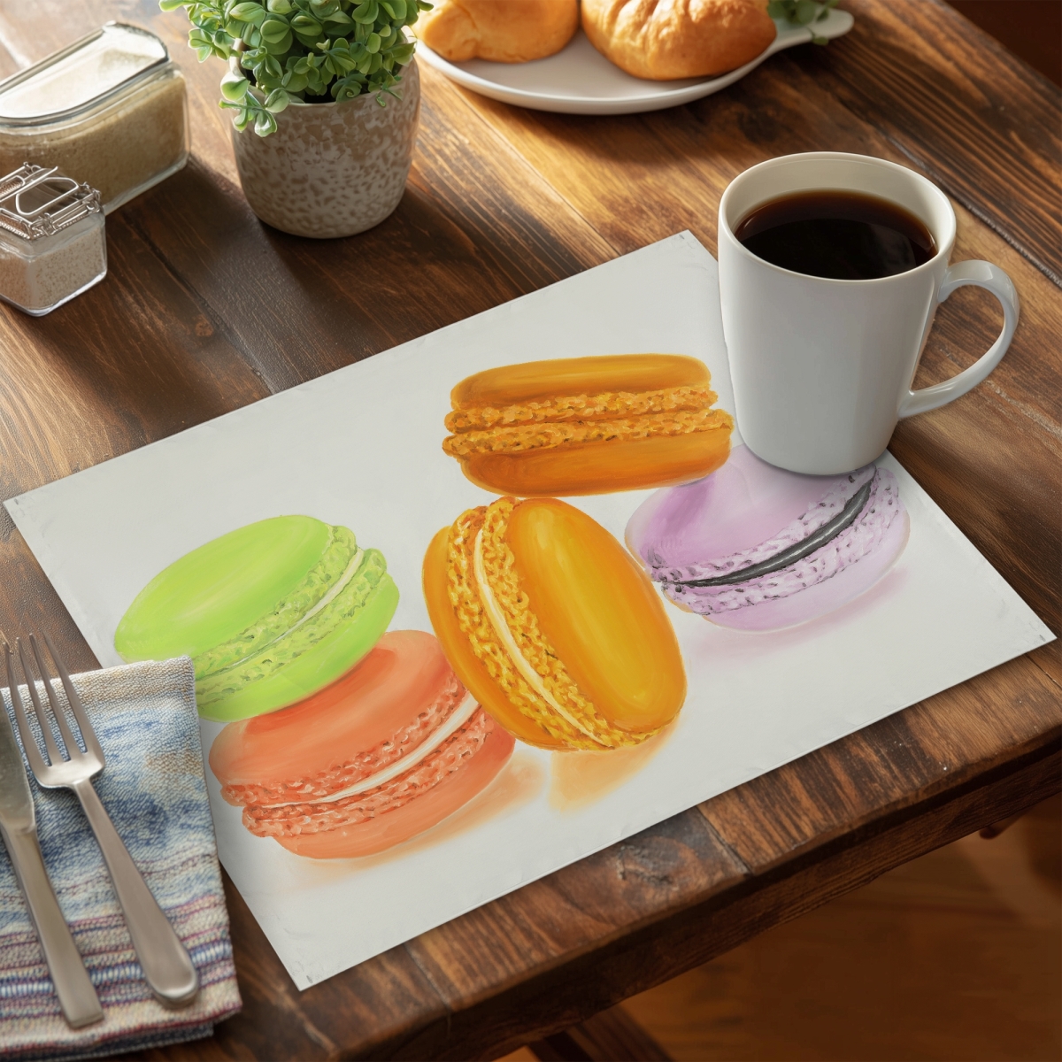 Picture of Begin Home Decor C4PP14185JAIYL 14 x 18 in. Small Bites of Macaroons - Polyester Placemat for Home Decor - Set of 4
