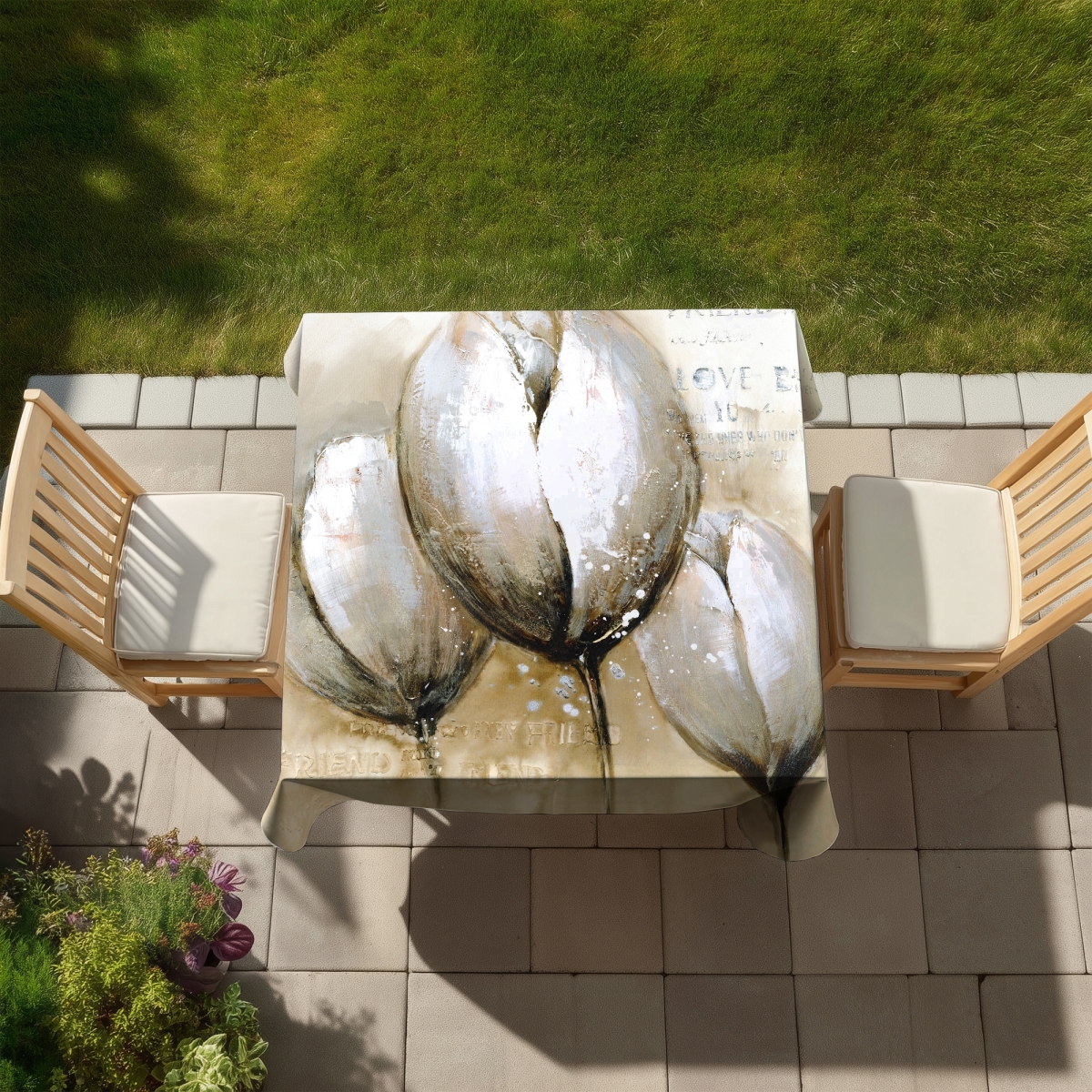Picture of Begin Home Decor C1TC5858FQ01M6 58 x 58 in. Three Tulips Tablecloth - Floral Botanical Decor - Indoor & Outdoor