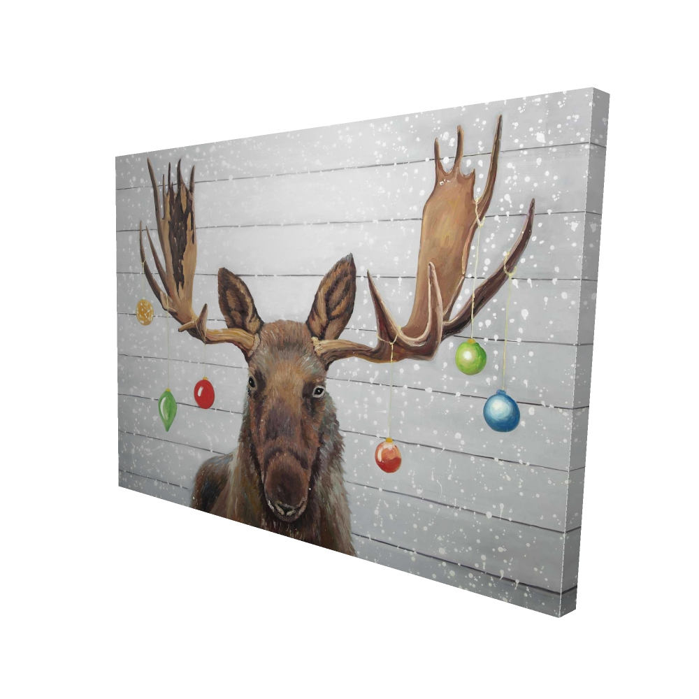 2080-3648-HO26 36 x 48 in. Moose Has Christmas Balls - Rustic Deer Canvas Home Decor