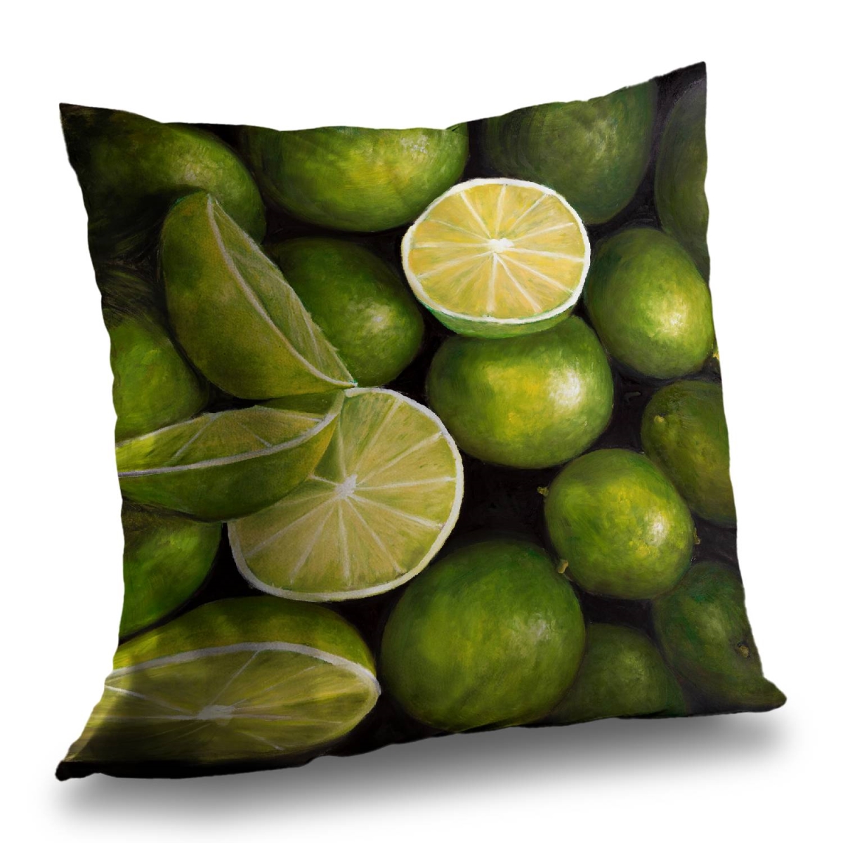 C1PT1414LUYYKH 14 x 14 in. Basket of Limes Throw Pillow - Kitchen Still Life Decor