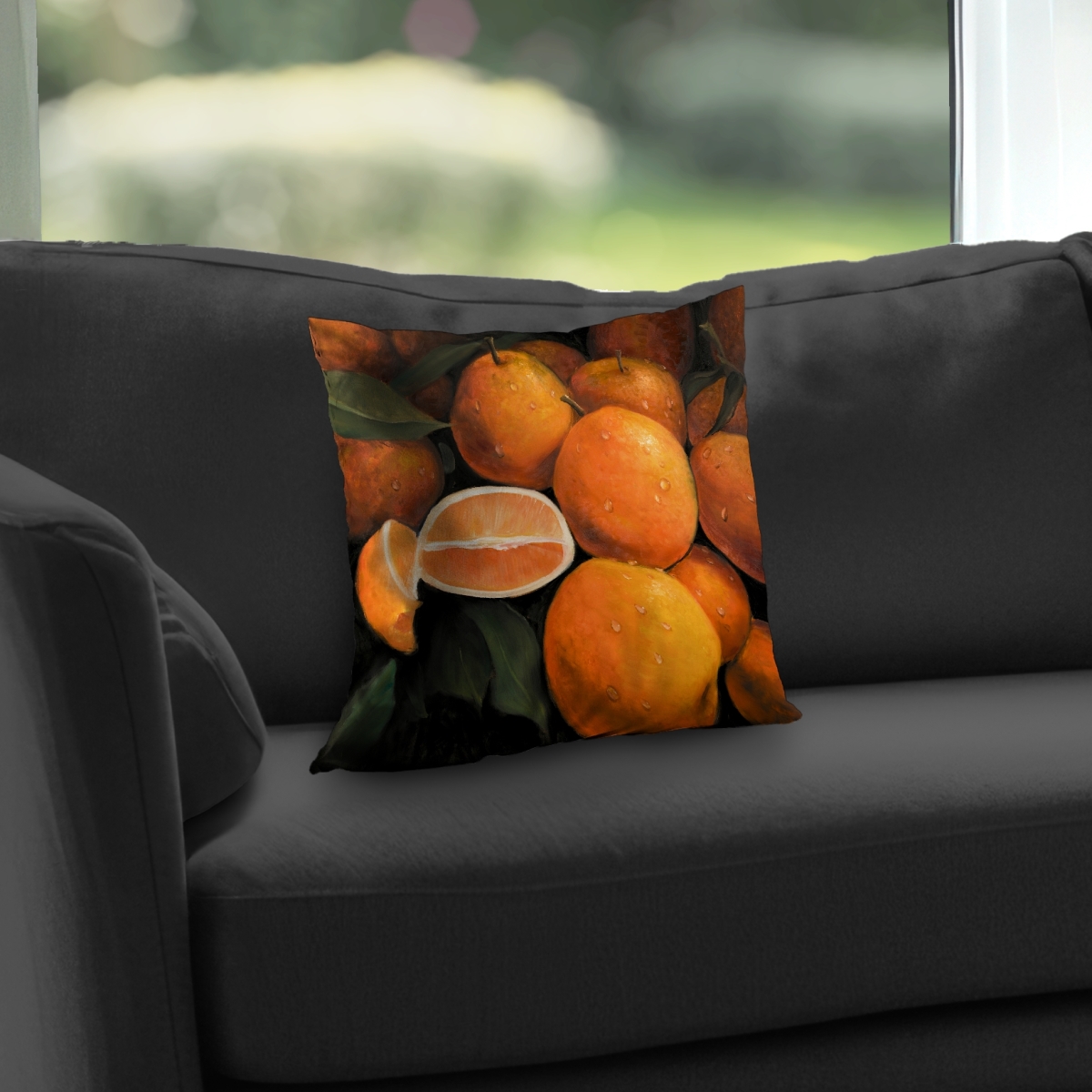 C1PC1414EXPZAK 14 x 14 in. Fresh Oranges Throw - Hyperrealist Kitchen Poly Twill Decor