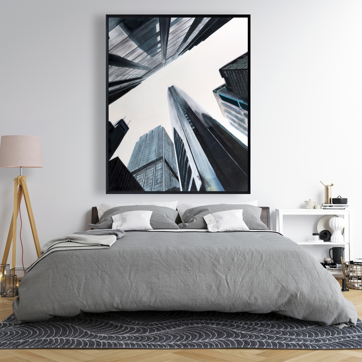 C1FC4860C96DGI 48 x 60 in. Perspective View of Skyscraper - Blue Contemporary Canvas Art