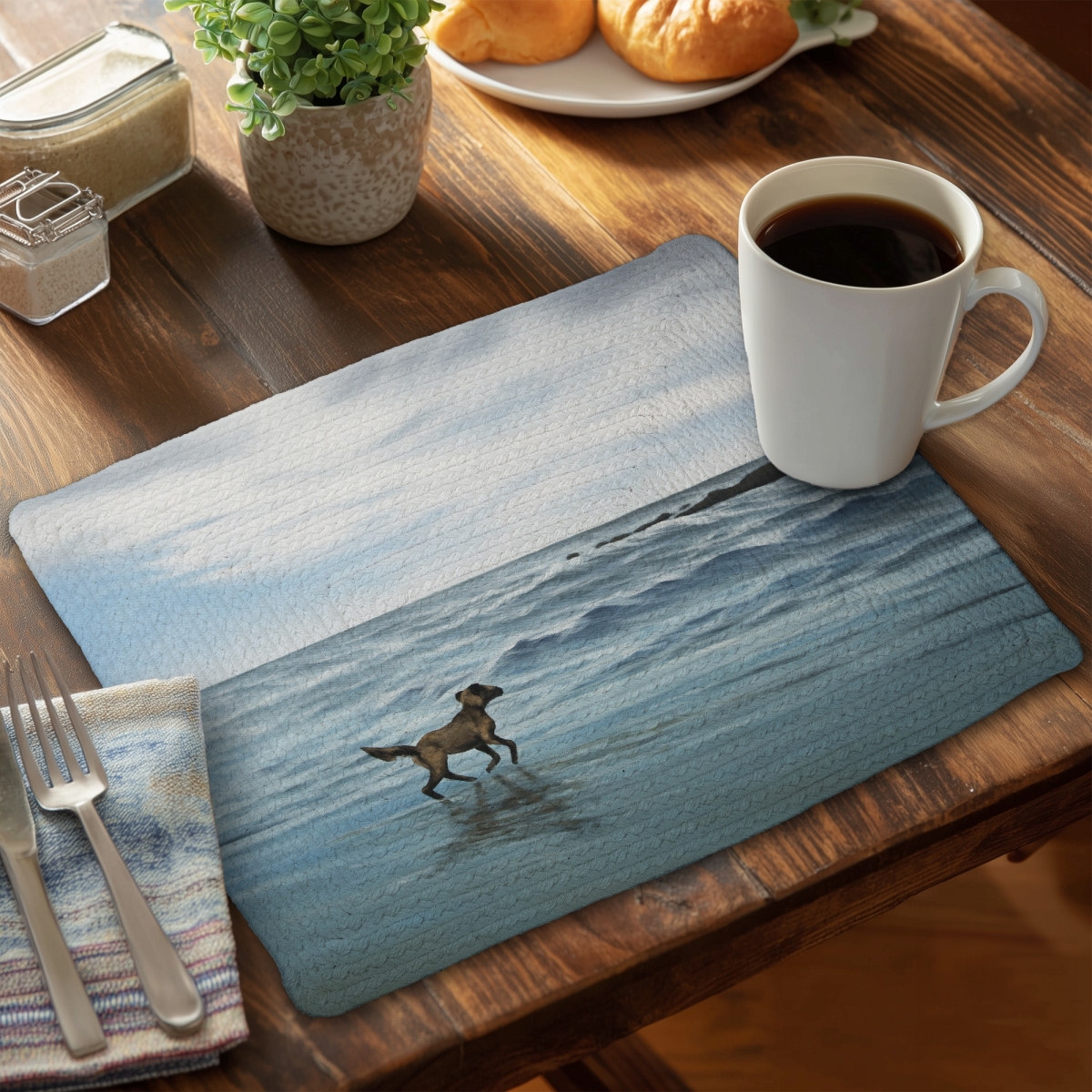 Picture of Begin Home Decor C4BP1418UZZO7B 14 x 18 in. Dog on the Beach Braided Polyester Placemat for Home Decor - Set of 4