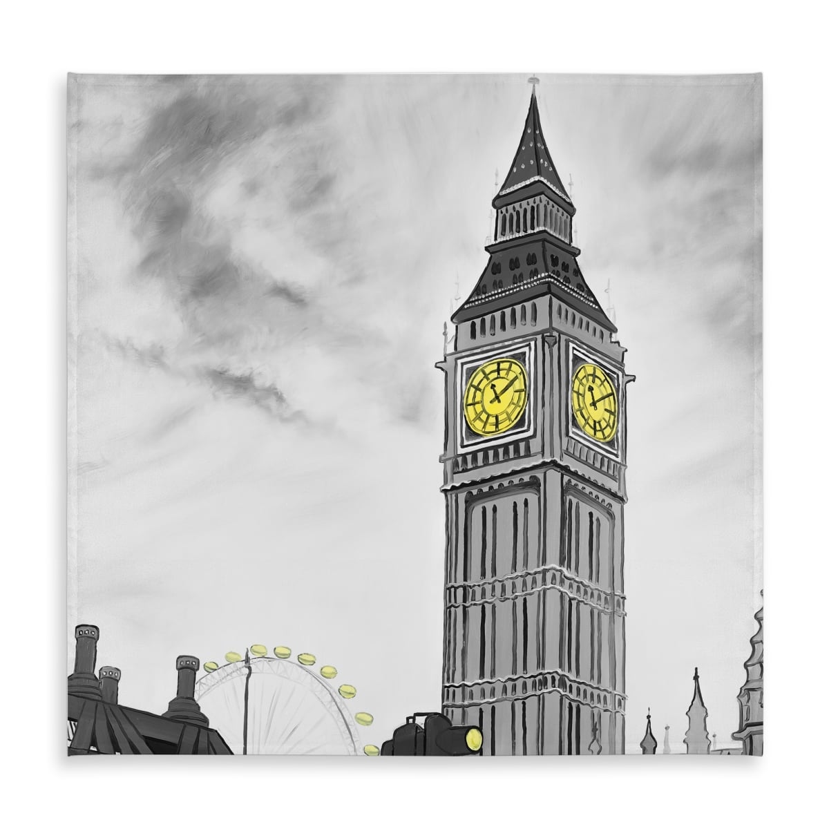 Picture of Begin Home Decor C1TC58581R37Y4 58 x 58 in. Outline of Big Ben Tablecloth - Gray Indoor Outdoor Decor