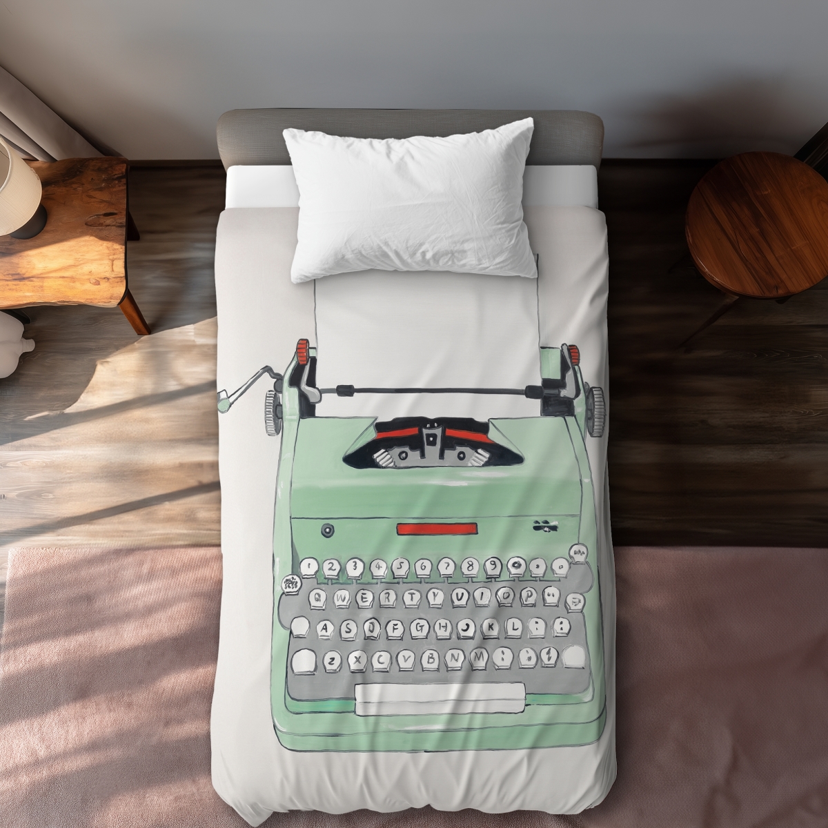 C1DCTSW0ECT8P7 Twin Size Mint Typewriter Office Retro Duvet Cover - Home Decor