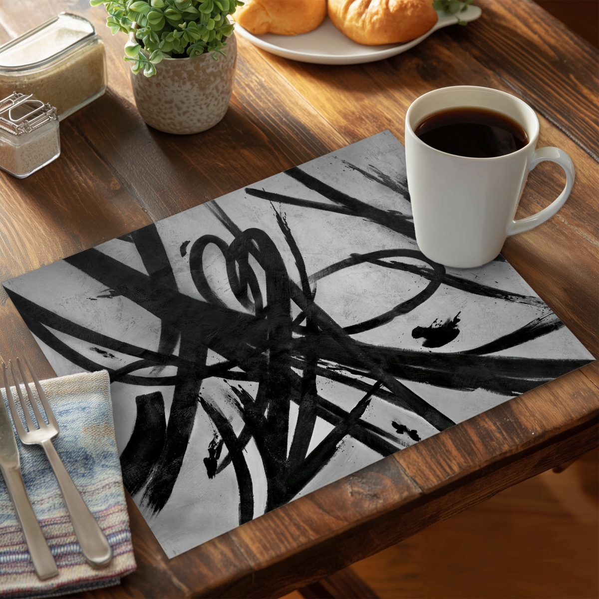Picture of Begin Home Decor CPPM1418QP5L7X 14 x 18 in. Gray Circular Strokes Polyester Placemat - Home Decor Essential