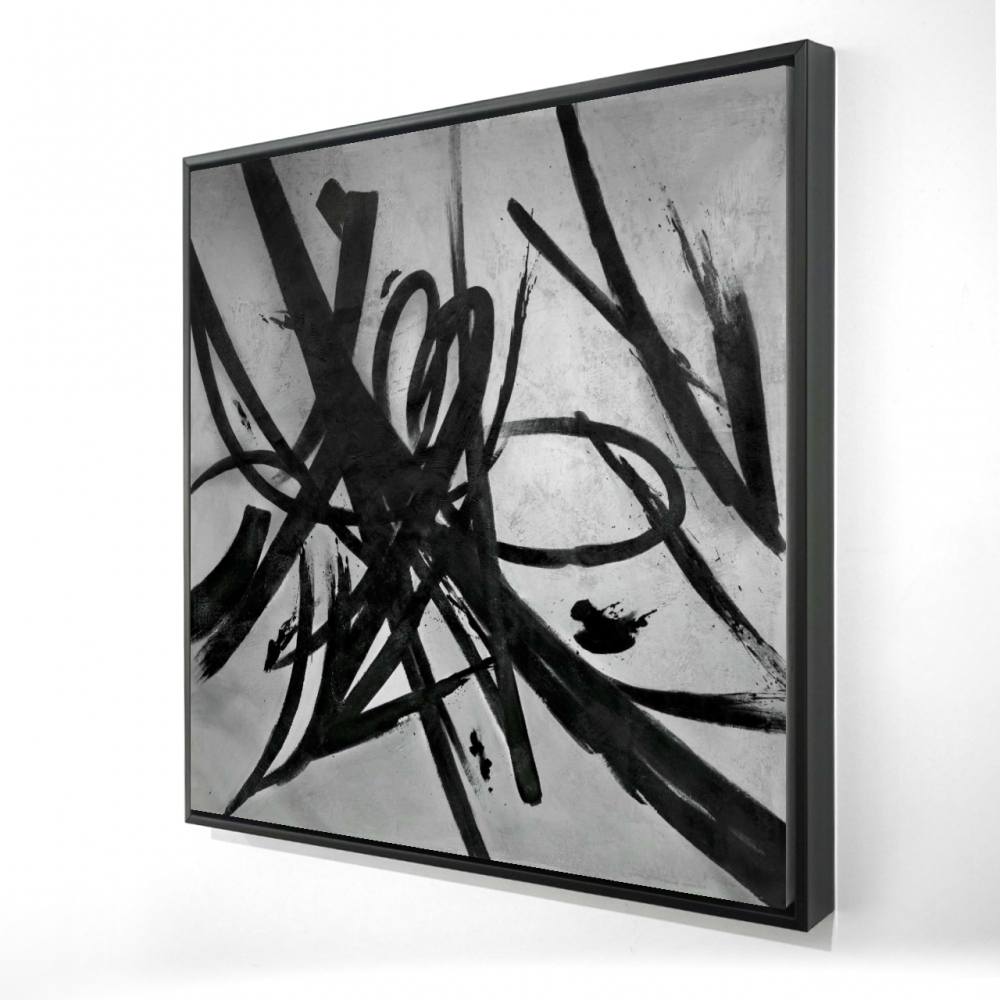 2081-3636-AB116 36 x 36 in. Circular Strokes - Black Abstract Framed Canvas Home Decor