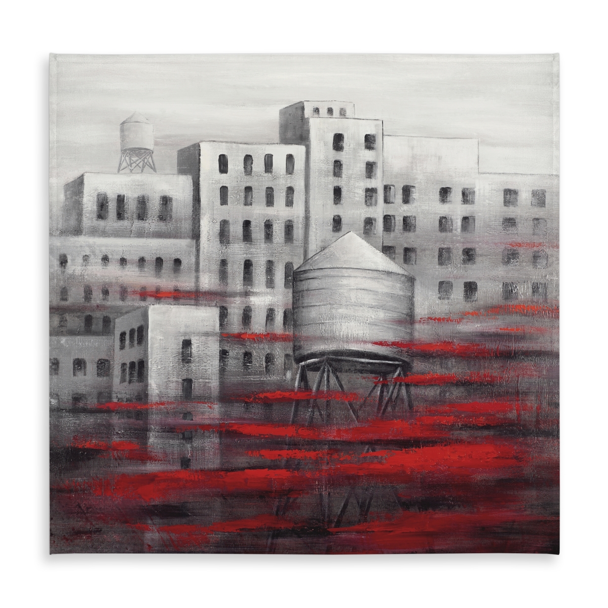 Picture of Begin Home Decor C1TC5858HOUG9L 58 x 58 in. Gray City with Red Clouds Tablecloth - Contemporary Home Decor