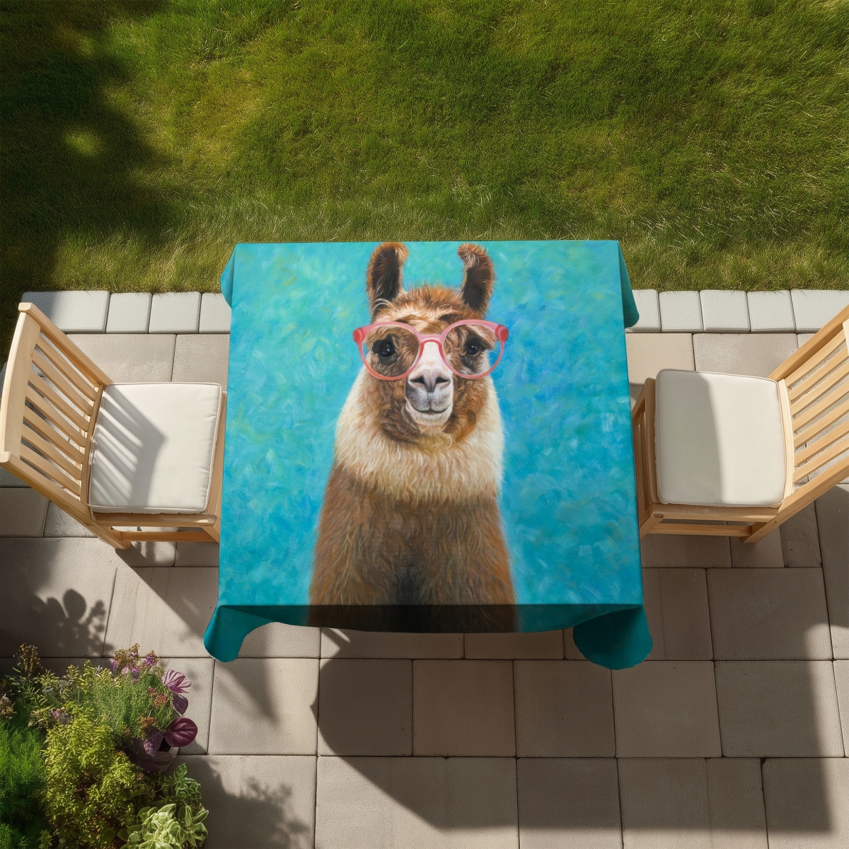 Picture of Begin Home Decor C1TC5858ICININ 58 x 58 in. Retro Brown Farm Animals Tablecloth - Lovable Llama Decor