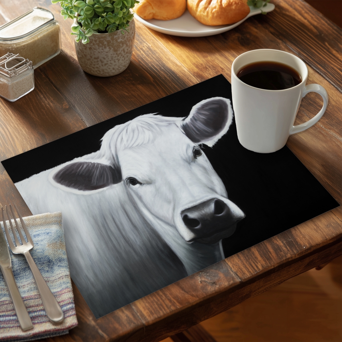 Picture of Begin Home Decor C4PP14184BMBH8 14 x 18 in. White Cow Polyester Placemat - Stylish Home Decor Accent - Set of 4