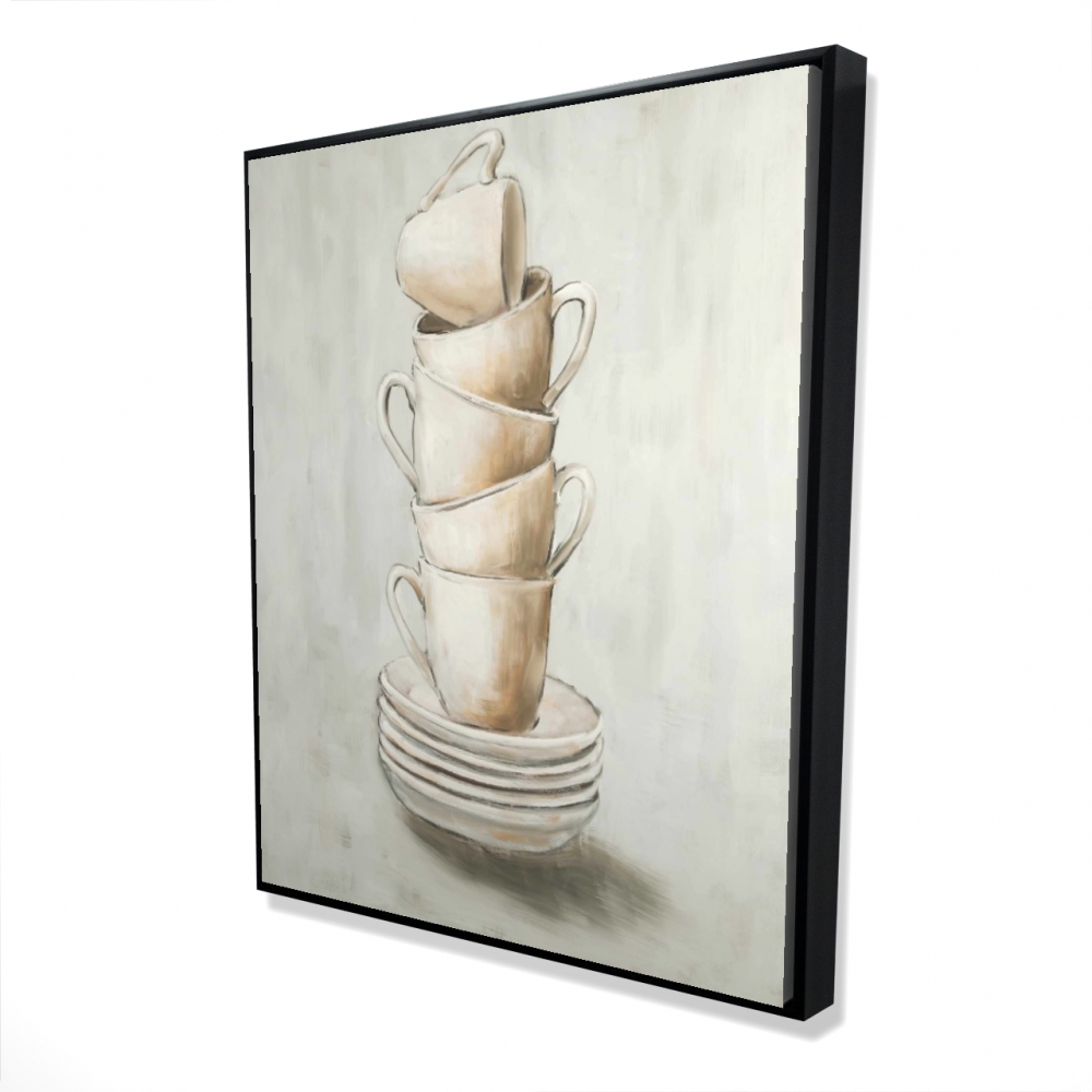 2081-6048-SL19 48 x 60 in. Stacked Cups - Beige Object Framed Canvas Home Decor Art