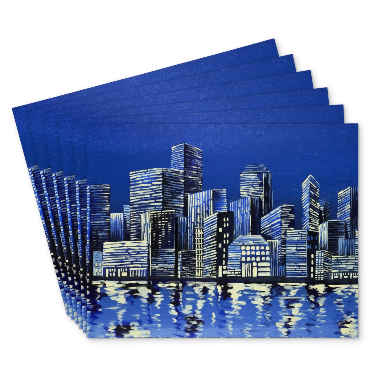Picture of Begin Home Decor C6PP14183OQQ7A 14 x 18 in. City in Blue Polyester Placemat - Stylish Home Decor Accent - Set of 6