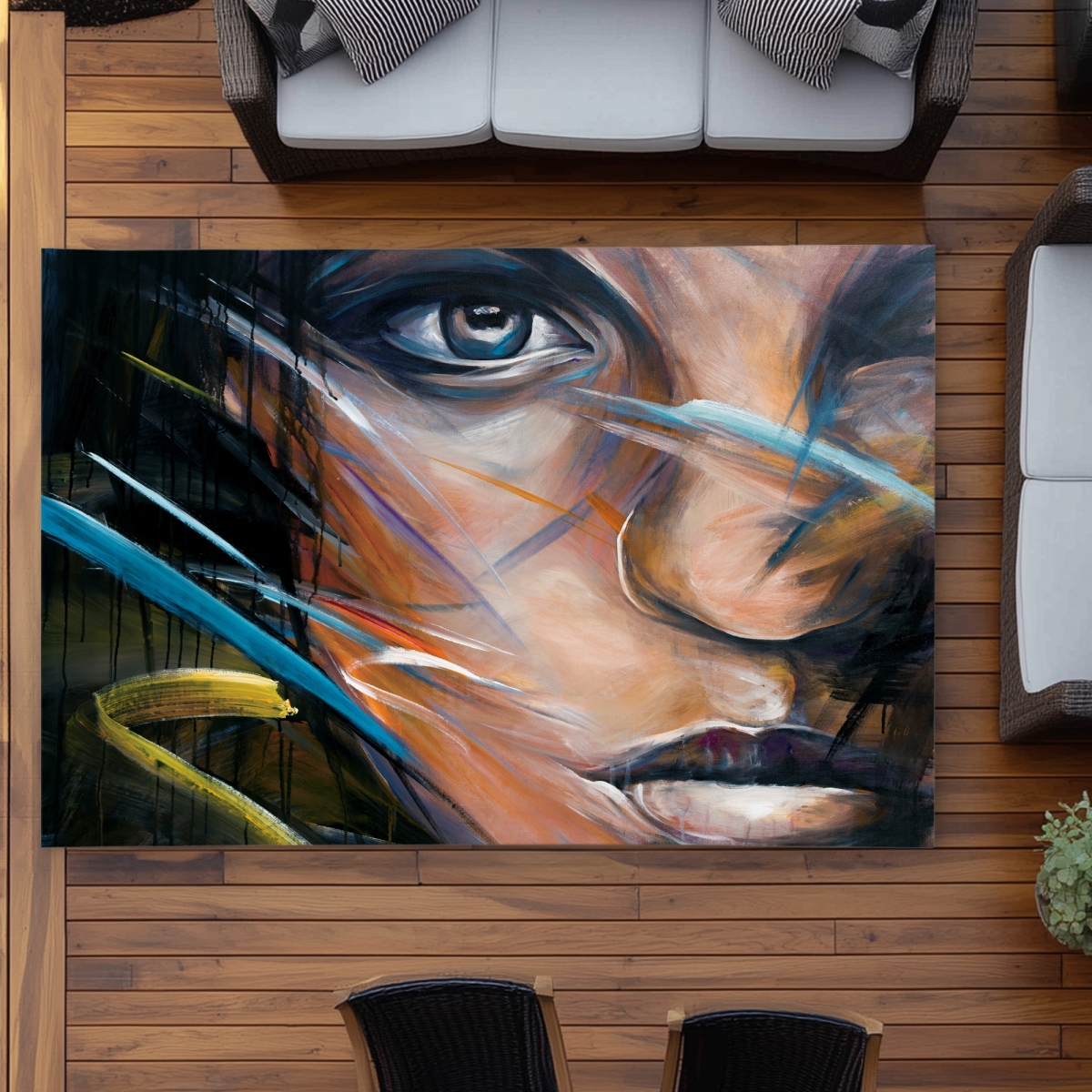 C1ROAR57DMRFVQ 5 x 7 ft. Colorful Woman Face Rug - Figurative Bedroom Outdoor Decor - Rectangle