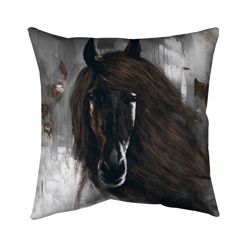 5542-1818-AN123-1 18 x 18 in. Dark Brown Horse Rustic Outdoor Throw Pillow - Farm Decor