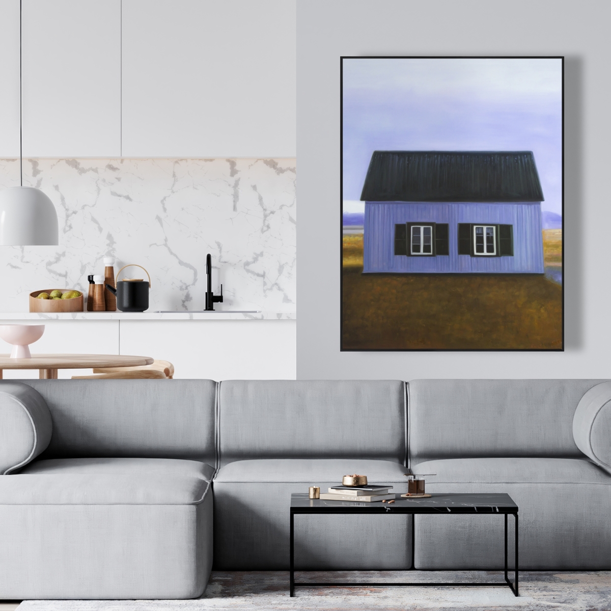 C1FC3648ZUNUQ6 36 x 48 in. Blue Barn - Rustic Framed Canvas Landscape for Home Decor