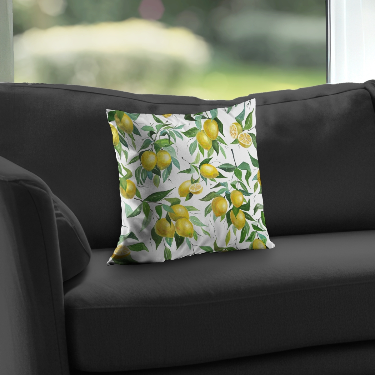 C1PT1414K5YSOH 14 x 14 in. Lemon Pattern Food Green Poly Twill Throw Pillow - Home Decor