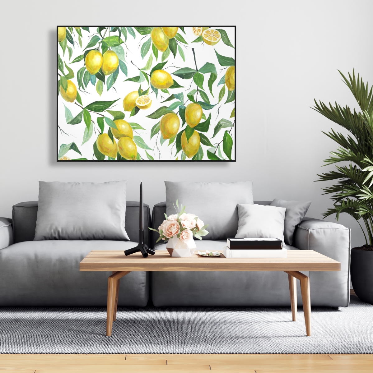C1FC3648CVLE5P 36 x 48 in. Lemon Pattern - Yellow Framed Canvas for Home Decor