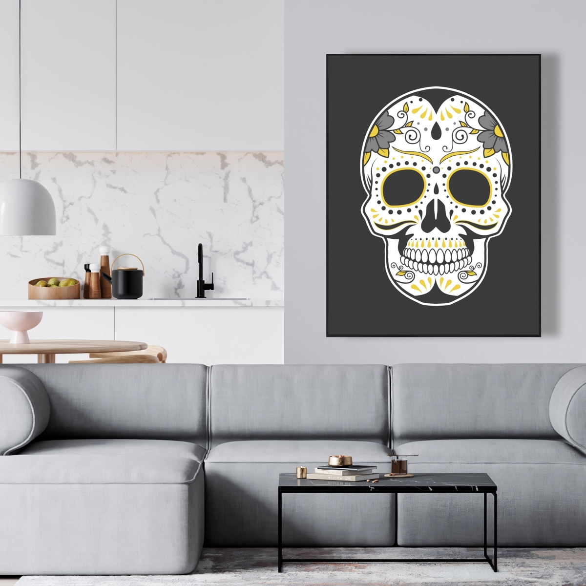 C1FC3648BRB4EJ 36 x 48 in. Mexican Sugar Skull Art - Gray Framed Canvas Home Decor