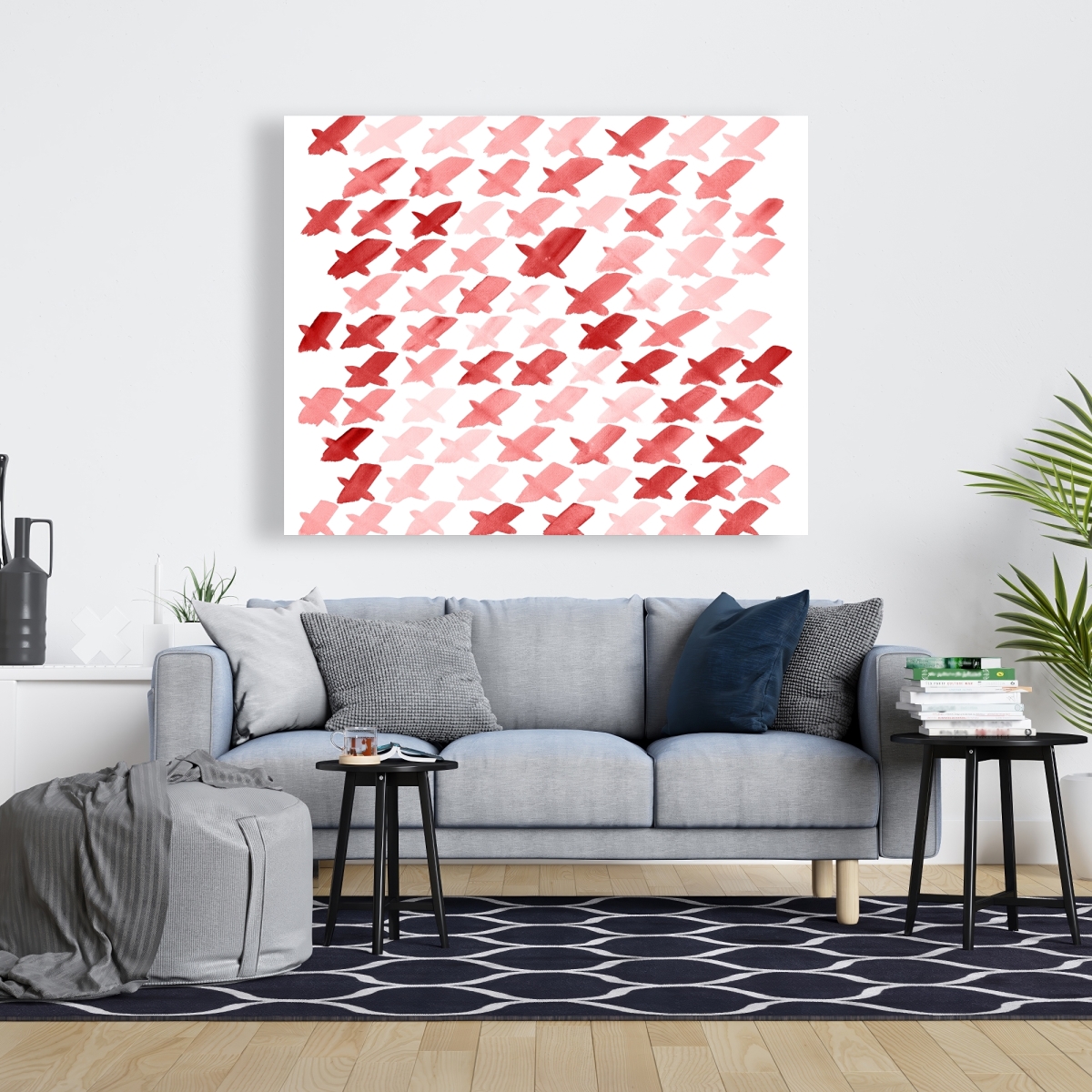 C1RC486085ARTC 48 x 60 in. X Red Pattern - Red Shapes Canvas for Home Decor - Modern Art