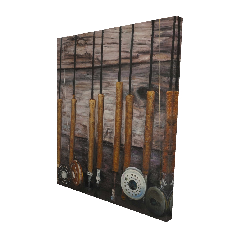 2080-6048-SL7 48 x 60 in. Fishing Rods on Wood - Object Still Life Canvas Art Decor