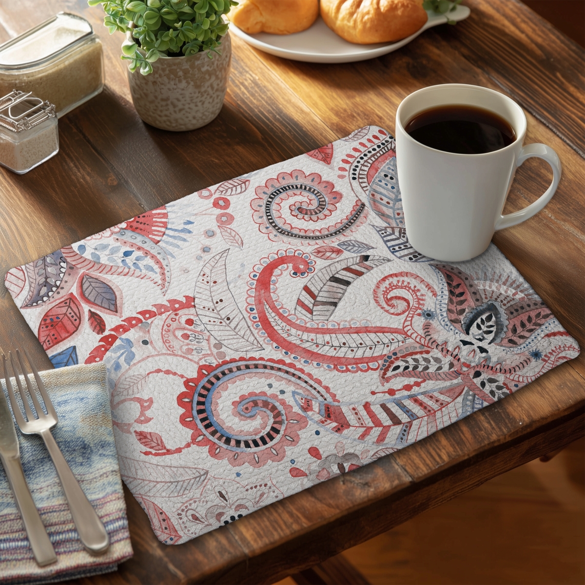 Picture of Begin Home Decor C6BP1418RE1PYG 14 x 18 in. Paisley Pattern Braided Polyester Placemat - Home Decor - Set of 6