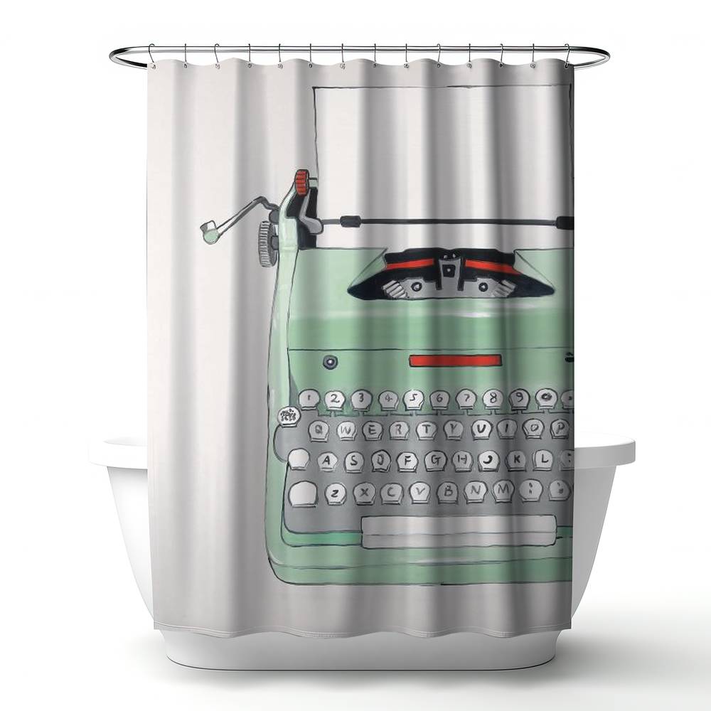 4240-7174-MI72-1 71 x 74 in. Mint Typewriter Shower Curtain - Retro Office Decor