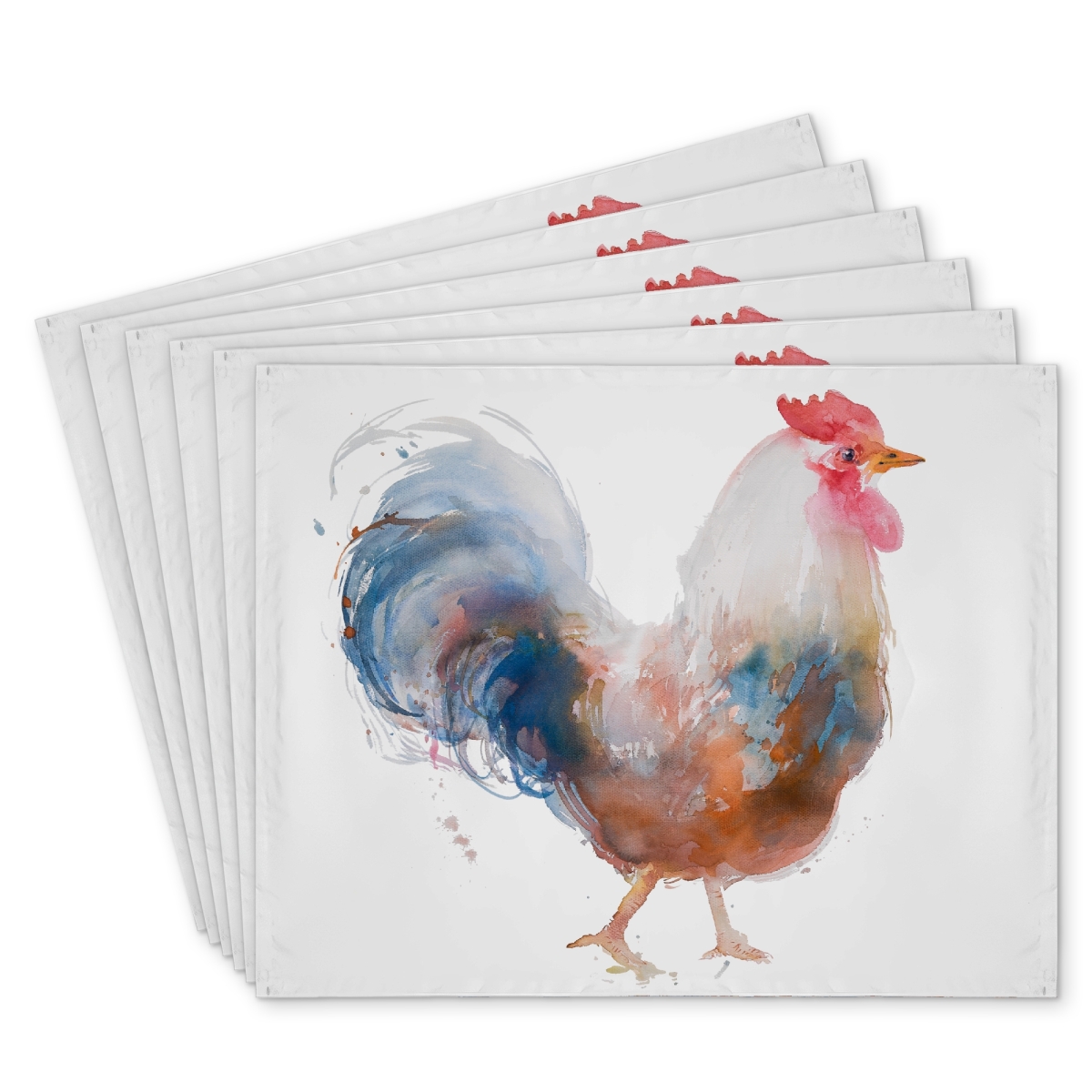 Picture of Begin Home Decor C6PP1418H9XX2H 14 x 18 in. Watercolor Rooster Polyester Placemat - Home Decor Accent - Set of 6