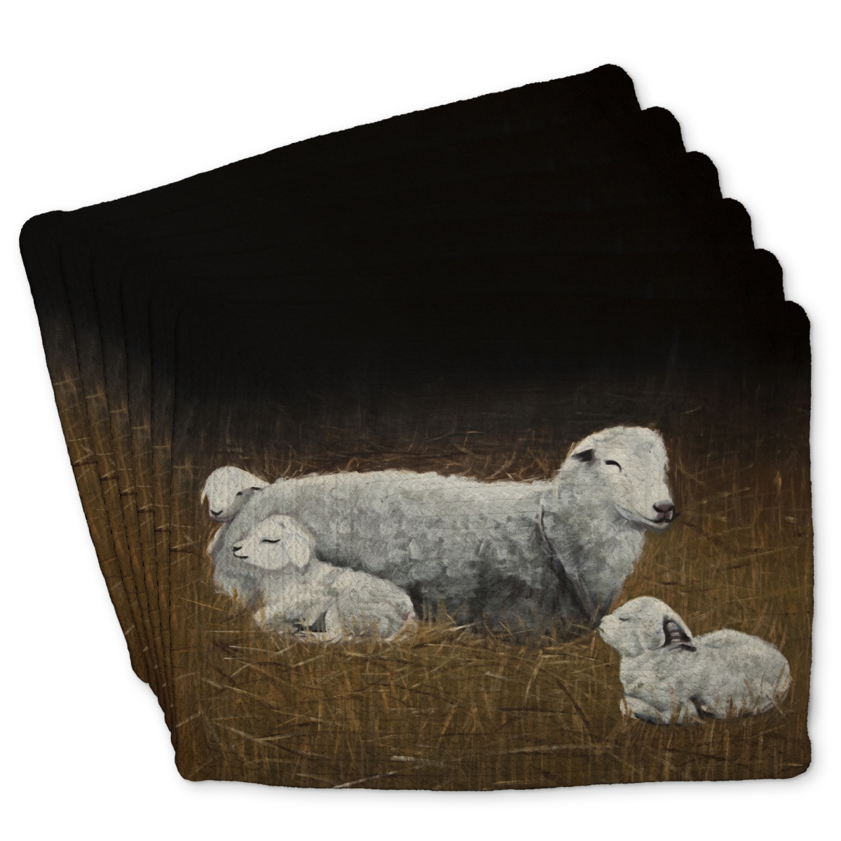 Picture of Begin Home Decor C6BP1418INVUZX 14 x 18 in. Sheep & Lambs Braided Polyester Placemat for Home Decor - Set of 6