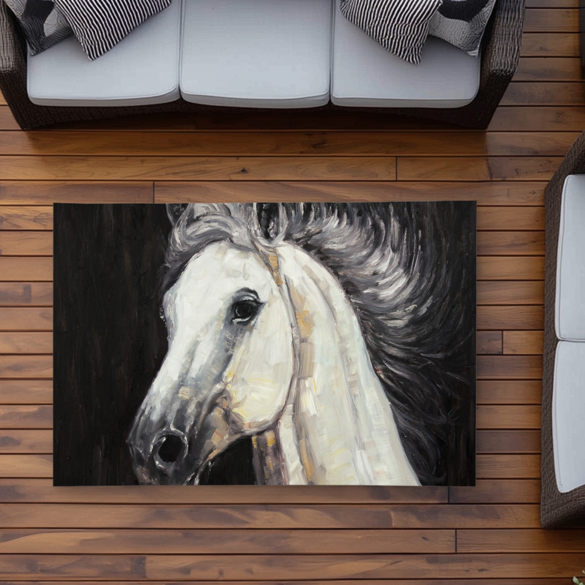 C1ROAR35857OCX 3 x 5 ft. White Star Horse - White Western Outdoor Area Rug for Home Decor - Rectangle