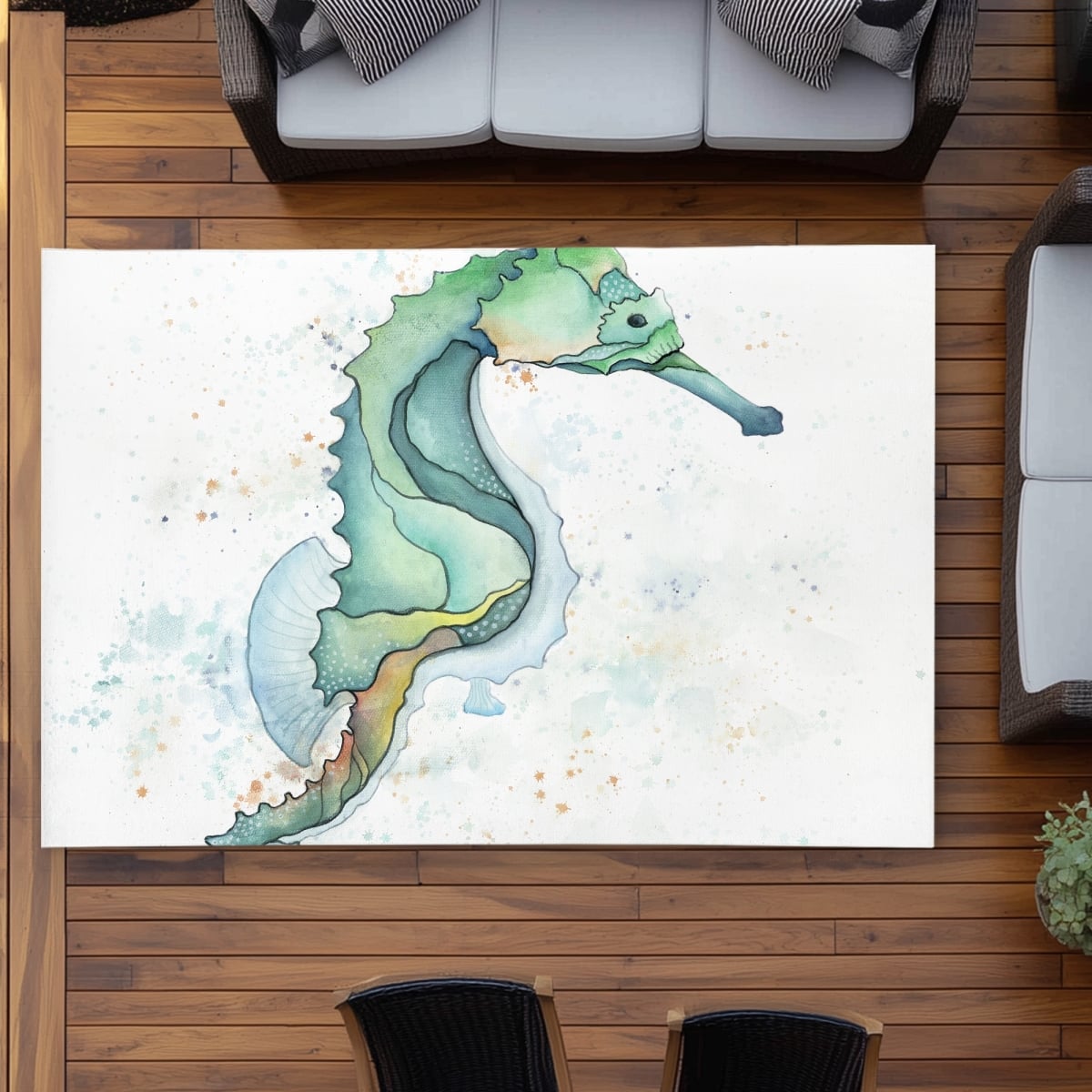 C1ROAR5729D3J1 5 x 7 ft. Sea Horse Aquatic Animals Outdoor Area Rug for Home Decor - Rectangle
