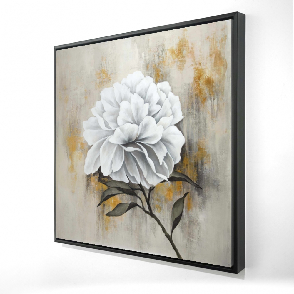 2081-3636-FL350 36 x 36 in. White Peony - Rustic Floral Framed Canvas for Home Decor