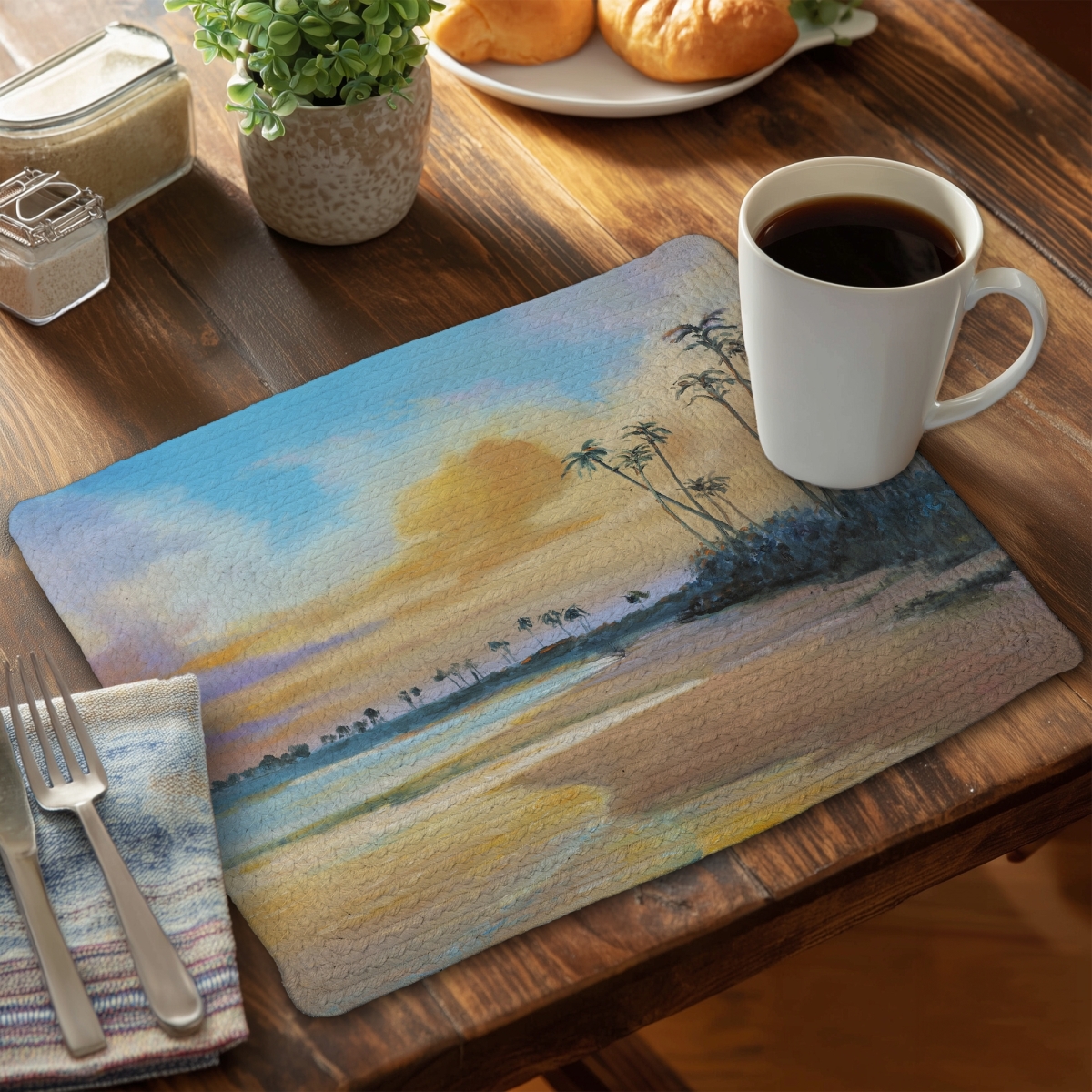 Picture of Begin Home Decor C6BP1418EZ2WJ1 14 x 18 in. Sunset By the Sea - Braided Polyester Placemat for Home Decor - Set of 6