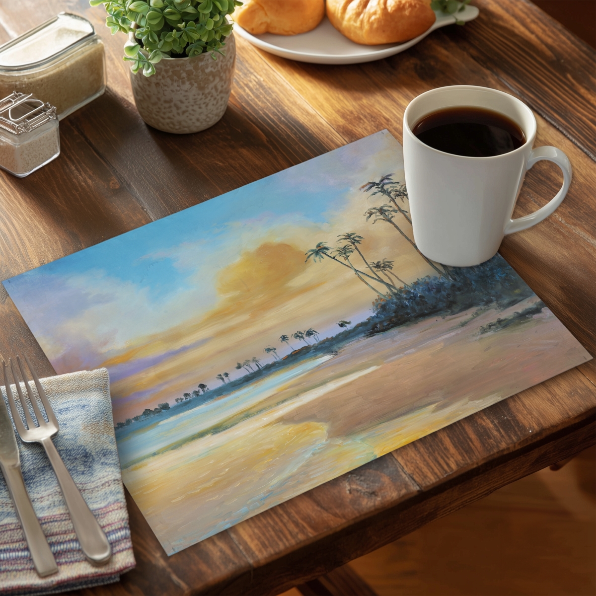 Picture of Begin Home Decor C6PP1418PG5LQM 14 x 18 in. Sunset By the Sea - Polyester Placemat for Home Decor - Set of 6
