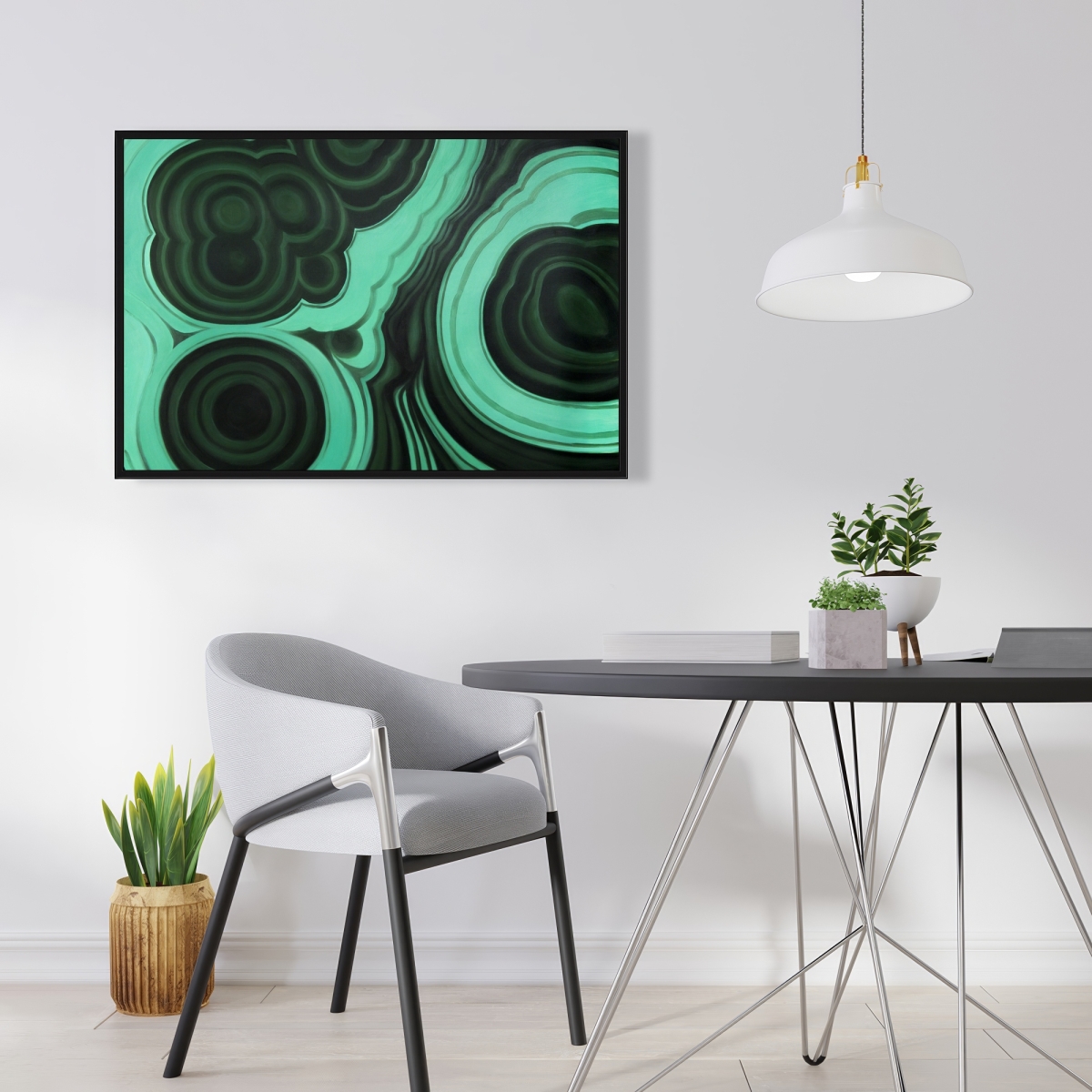 C1FC2436RXZ1H5 24 x 36 in. Malachite Stone - Abstract Minerals Framed Canvas Decor