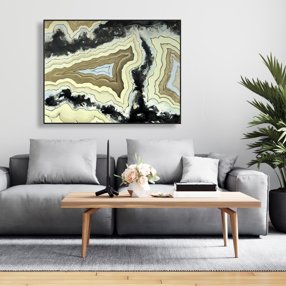 C1FC3648ZAVIZ2 36 x 48 in. Lace Agate Black Office Framed Canvas - Home Decor Art