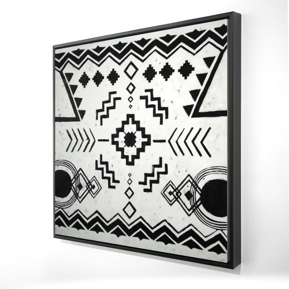 2081-2424-PA8 24 x 24 in. Ethnic Patterns White Framed Canvas - Living Room Decor