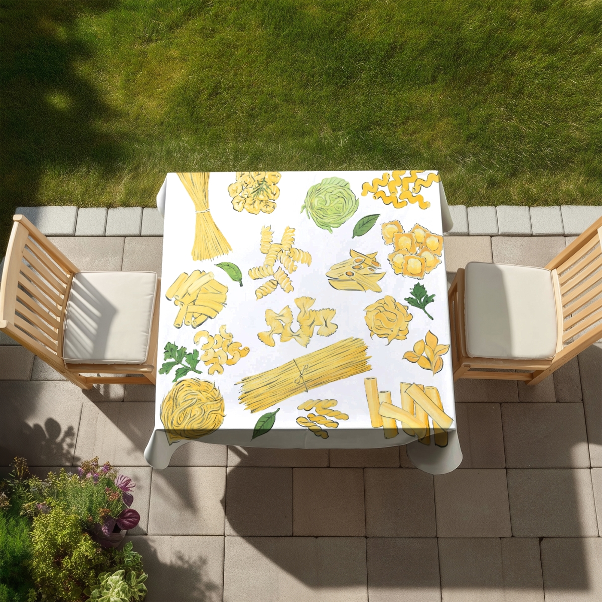 Picture of Begin Home Decor C1TC5858L5HT03 58 x 58 in. Yellow Pasta Tablecloth - Indoor & Outdoor Kitchen Decor