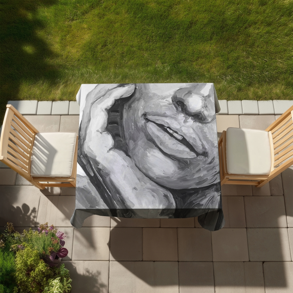 Picture of Begin Home Decor C1TC5858EUE1SK 58 x 58 in. Monochrome Gray Figurative Tablecloth - Irresistible Lips Decor