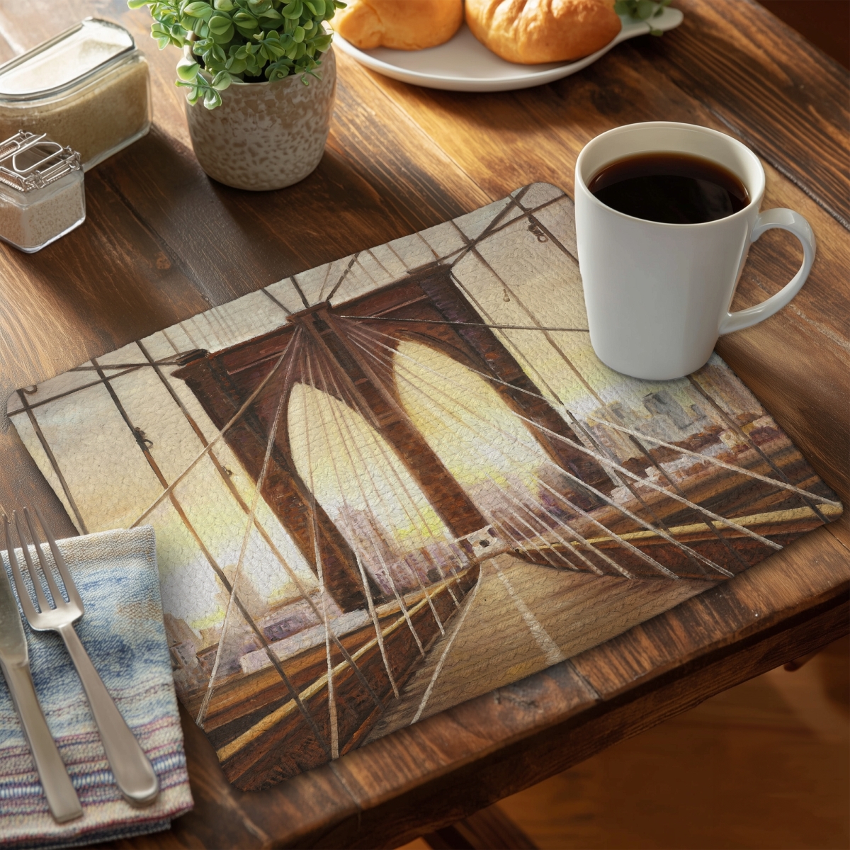 Picture of Begin Home Decor CBPM1418POE850 14 x 18 in. Sunset on Brooklyn Bridge Placemat - Hyperrealist Home Decor