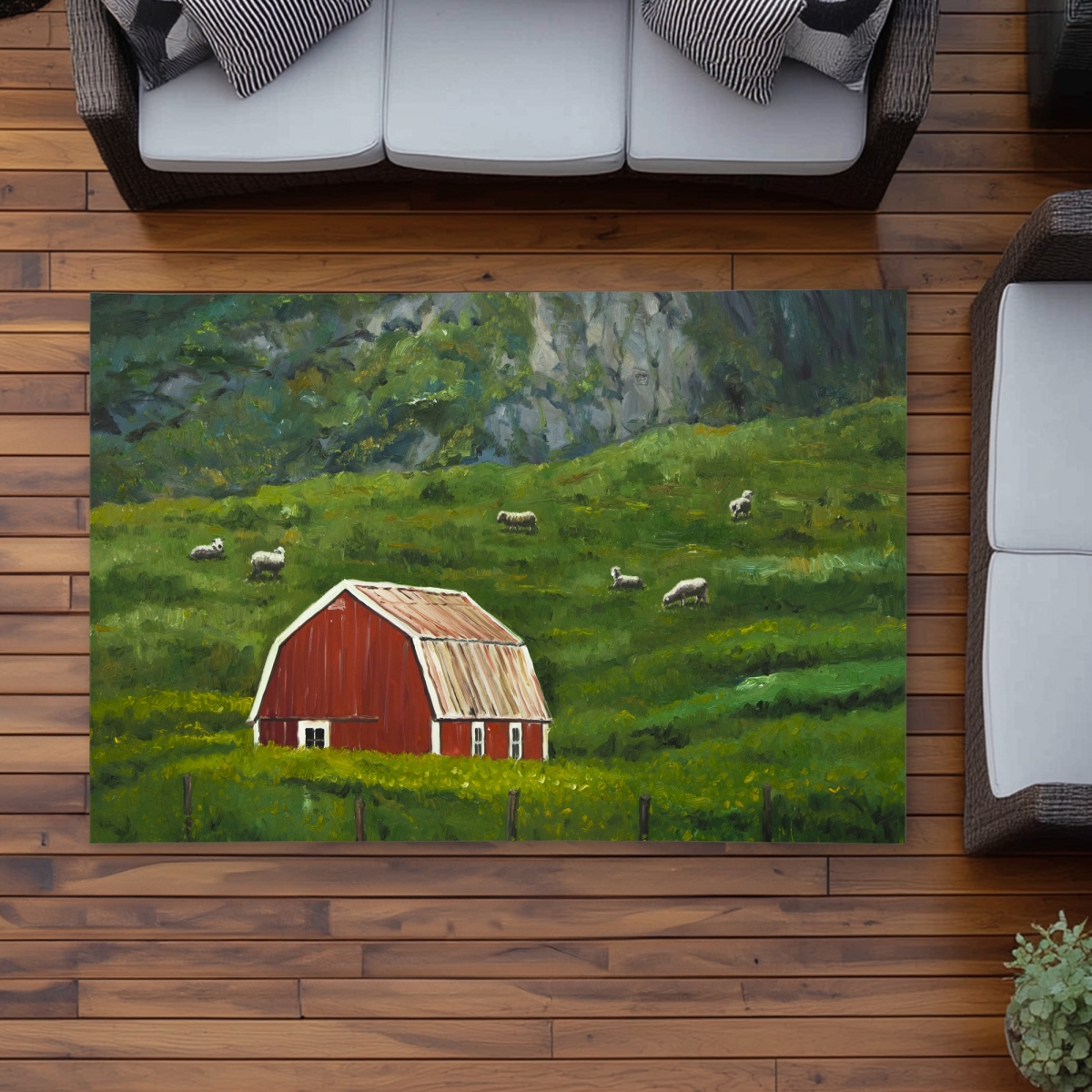 C1ROAR466Q87CN 4 x 6 ft. Life in the Countryside Red Landscapes Outdoor Area Rug - Home Decor - Rectangle