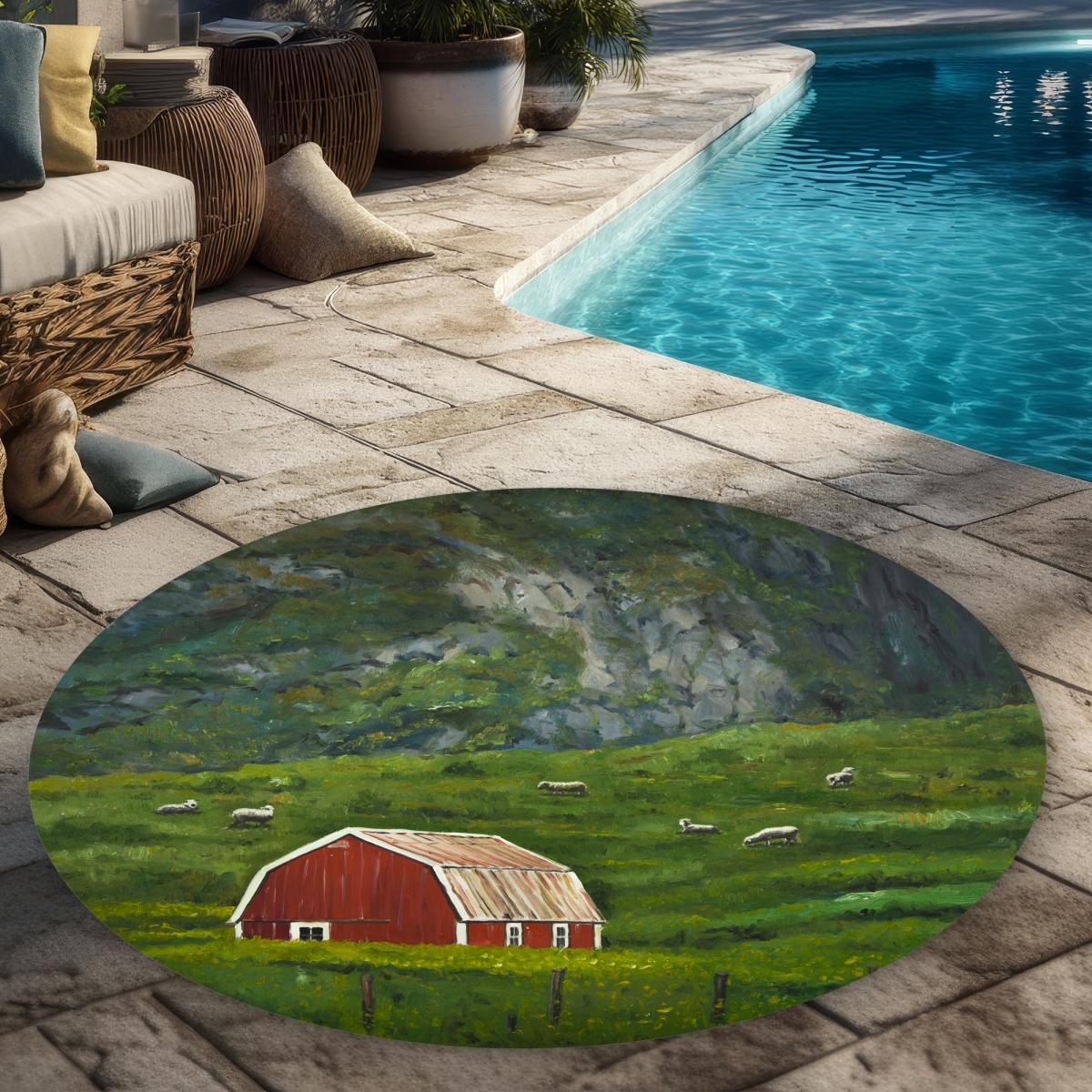 C1COAR55QGCV4C 5 x 5 ft. Life in the Countryside - Round Outdoor Area Rug for Decor