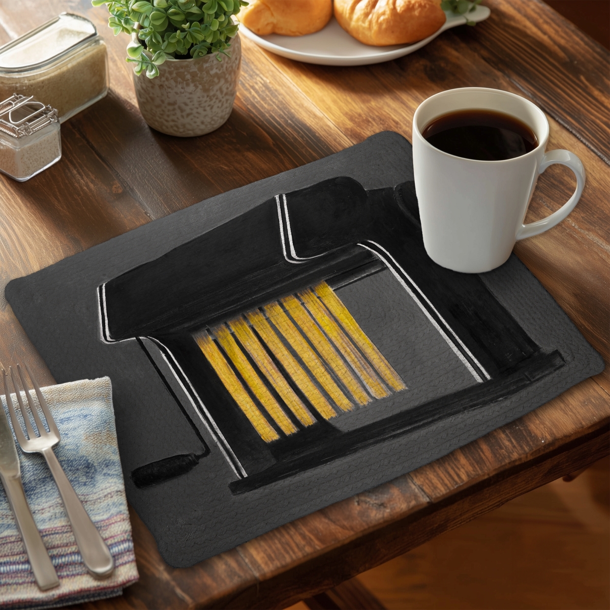 Picture of Begin Home Decor C6BP1418KHZMIV 14 x 18 in. Fresh Pasta Machine - Braided Polyester Placemat for Home Decor - Set of 6