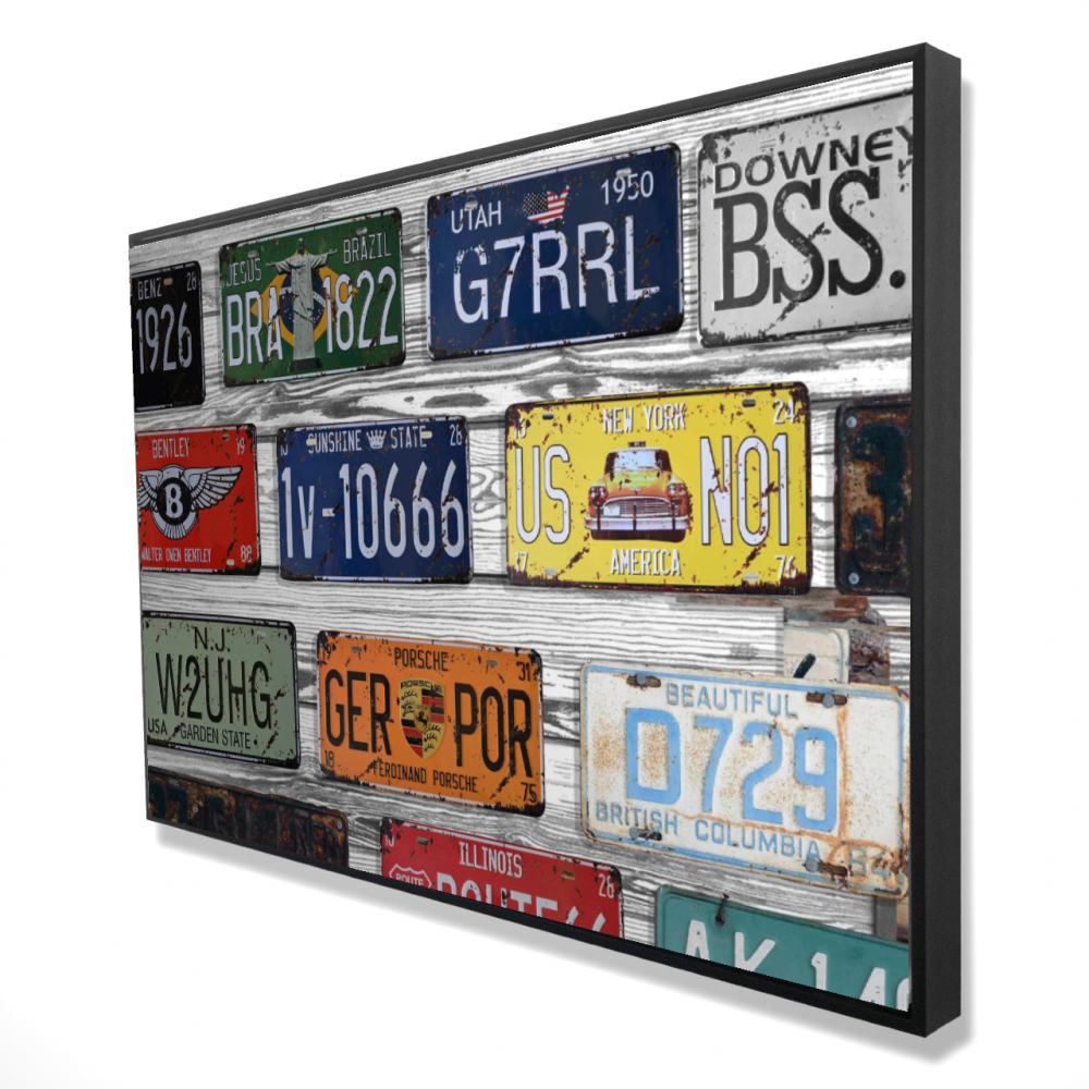 2081-2436-TY8 24 x 36 in. Number Plates - Shapes Man Cave Framed Canvas Home Decor