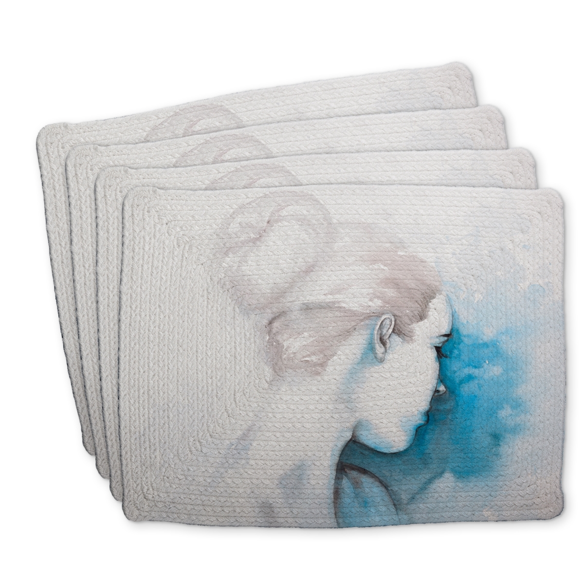Picture of Begin Home Decor C4BP14181UQC4U 14 x 18 in. Watercolor Abstract Girl with Hair Bun - Braided Polyester Placemat - Set of 4