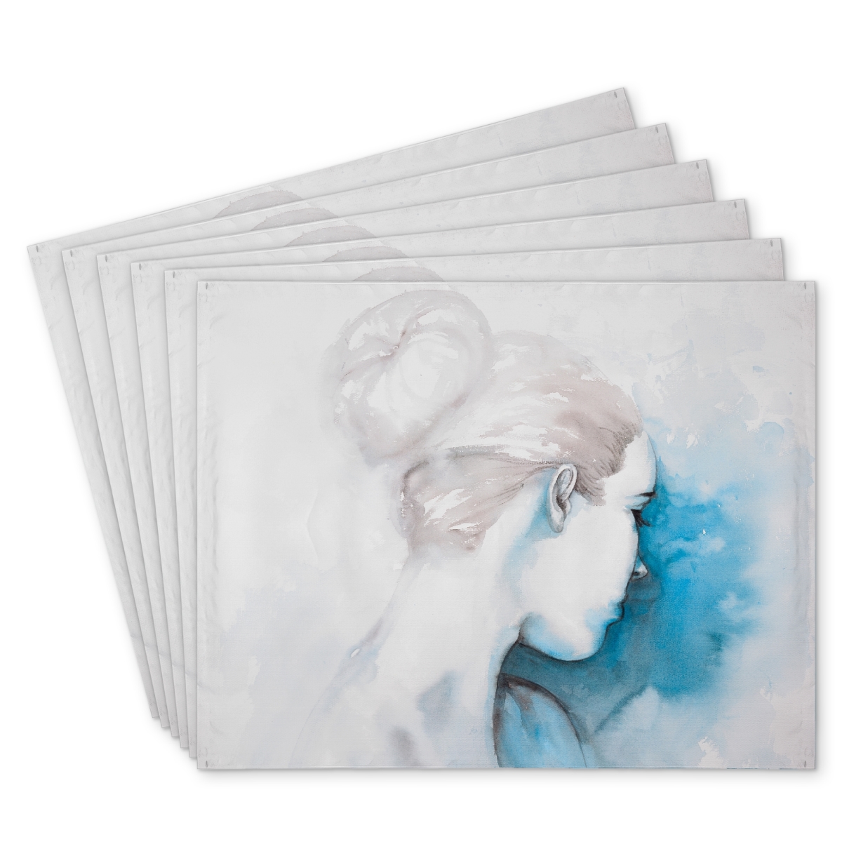 Picture of Begin Home Decor C6PP141807C2AV 14 x 18 in. Watercolor Abstract Girl Placemat - Home Decor Polyester - Set of 6